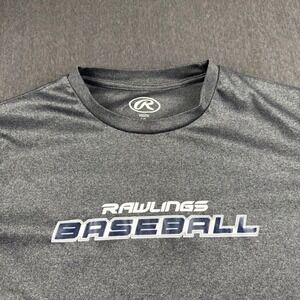 Rawlings Baseball Shirt Mens Youth XL Gray Navy‎ Blue 3/4 Sleeve Athletic Tee